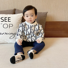 男童毛衣套頭洋氣2024新款兒童冬厚嬰兒針織衫秋冬字母寶寶打底衫
