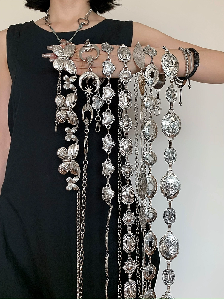 Серебряная металлическая поясная цепочка-бабочка для женщин, нишевый ретро-ремень, украшение в богемном стиле с юбкой