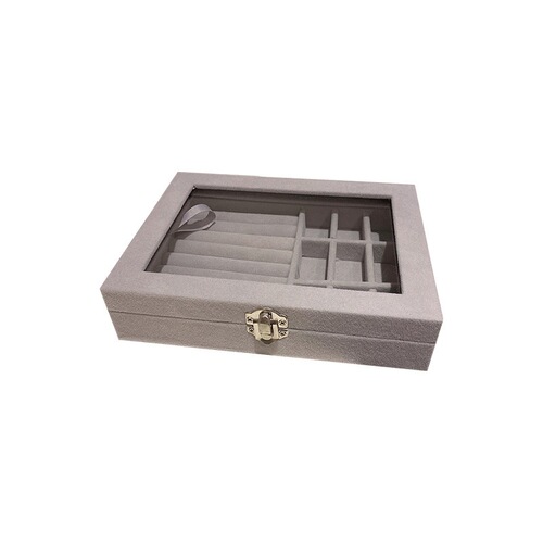 Accessories jewelry box, simple gray earrings, earrings, necklaces, and rings storage box, large-capacity portable storage with a sense of design