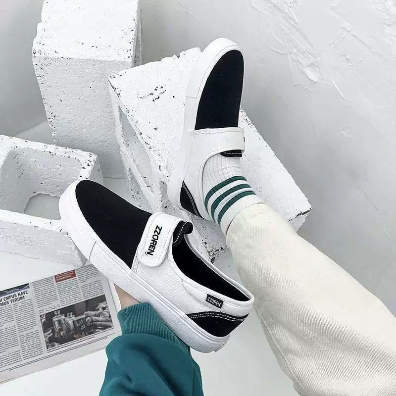 Low footwear with velcro, shoes for beloved, cloth sneakers, trend of season