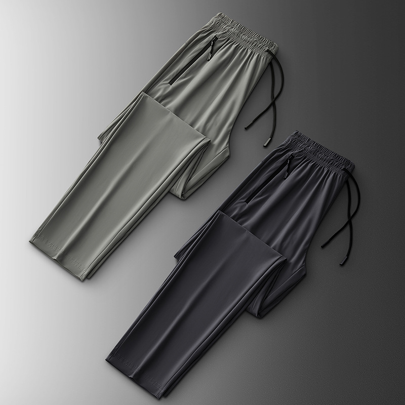 2025 verano pantalones deportivos de talla grande pantalones de hombre pantalones de aire acondicionado pantalones de seda de hielo de secado rápido pantalones de pierna recta gorda al por mayor