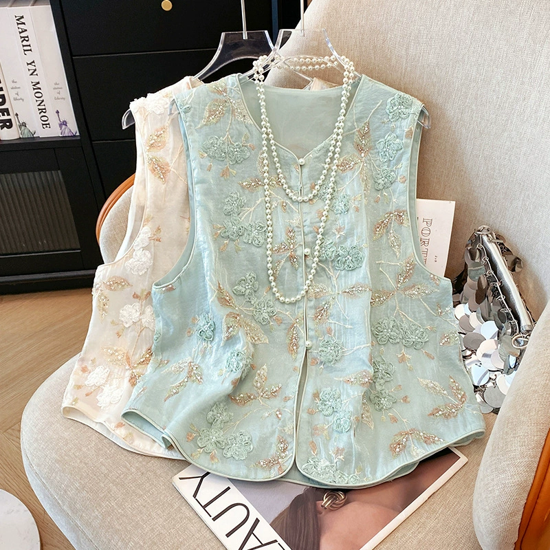 Лето 2025, новый ретро, ​​новый китайский стиль, улучшенная тонкая художественная вышивка, свободный повседневный жилет, верхняя одежда