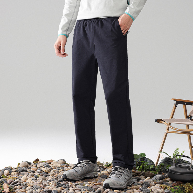 Men's Outdoor Waterproof Fleece-Lined Thick Loose Straight Pants Winter Hiking Climbing Casual Long Pants