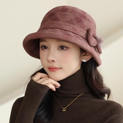 新款老太太加厚帽妈妈格子卷沿盆帽秋冬奶奶保暖盆帽优雅渔夫帽女