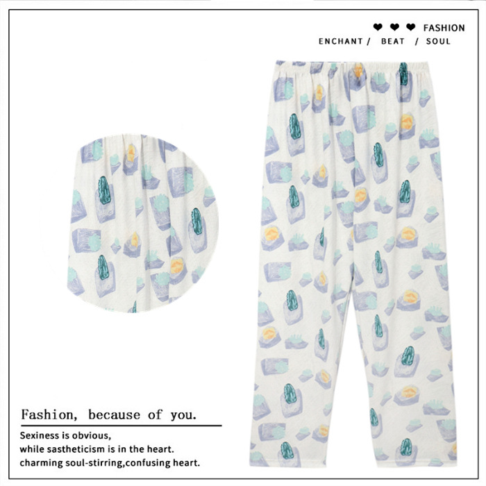 Pantalones de dibujos animados lindos pantalones de pijama elásticos de cintura estudiantil en casa pantalones largos de primavera y otoño de verano para mujeres pantalones casuales