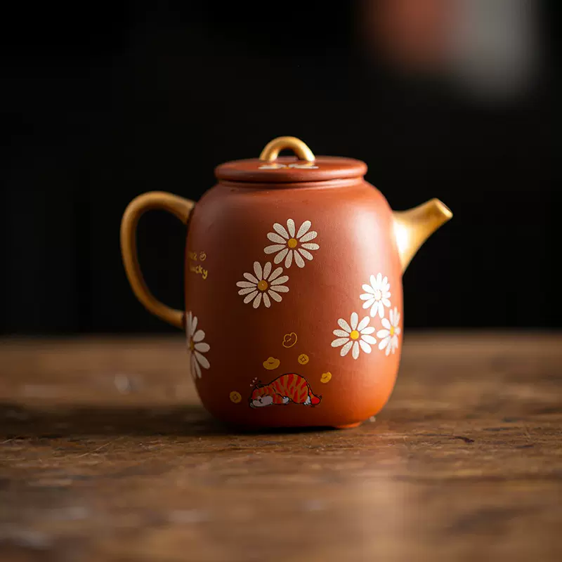紫砂四方壶国风文创泡茶壶家用陶瓷功夫茶具不烫手茶壶可养泡茶器