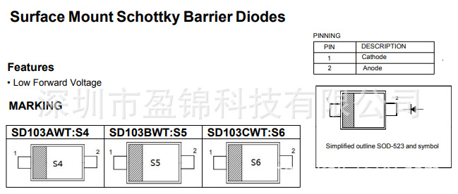 SD103AWS-SD103CWS 肖特基二极管 40V 350mA SOD-523 现货库存