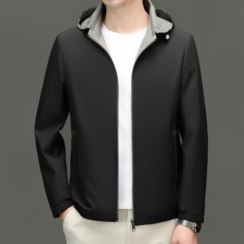 Double-sided spring casual solid color men's jacket with hood