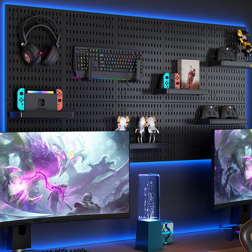Electric sports room black wall display shelf above the study computer desk without drilling hole storage wall-mounted board