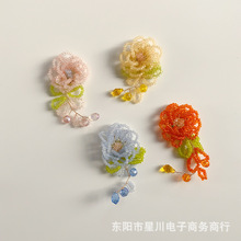 ins复古森系手工编织花朵半成品拼色玻璃珠耳环流苏材料加工批发