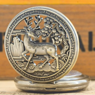 跨境热销中国风复古怀表合金石英古董表麋鹿图案大号怀表批发怀表