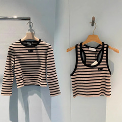 深センNanyou Mjia 25新ストライプニット長袖レトロレター刺繍ロゴTシャツレディーストップス