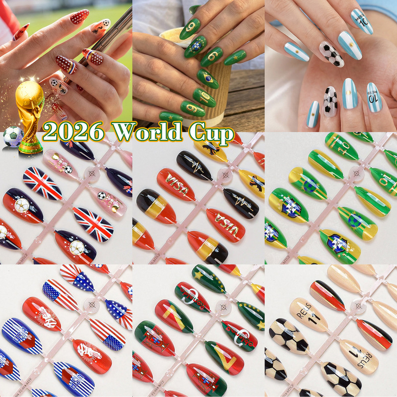 New Product 2026 World Cup in the United States, Canada, and Mexico Fan-Themed Nail Art Wearable Nail Pieces Nail Decoration Stickers Cross-Border Wholesale