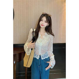 钩花镂空v领蕾丝衬衫女2024新款秋季高级设计感小众别致绝美上衣