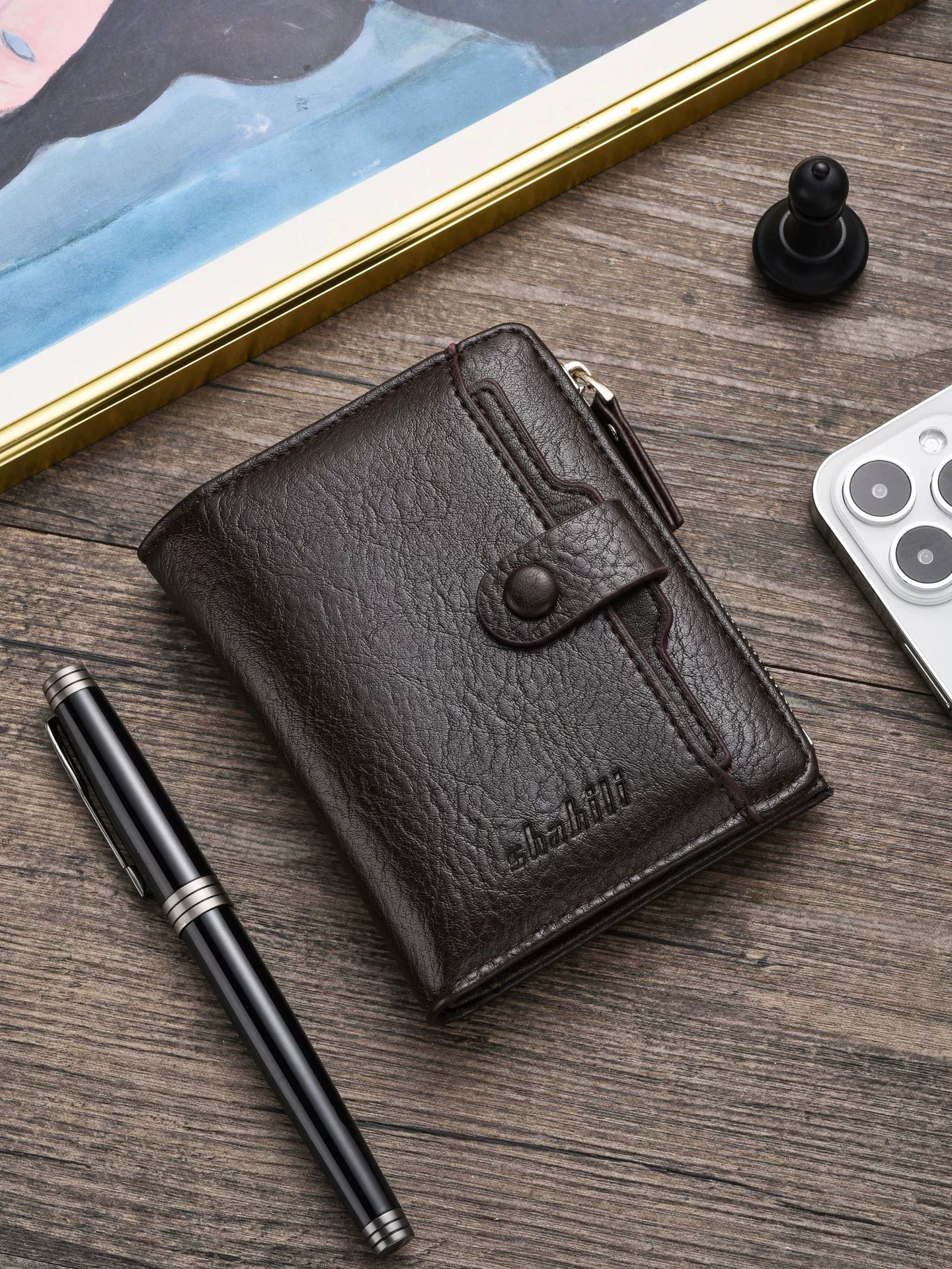 Short wallet, bag with zipper, capacious universal card holder
