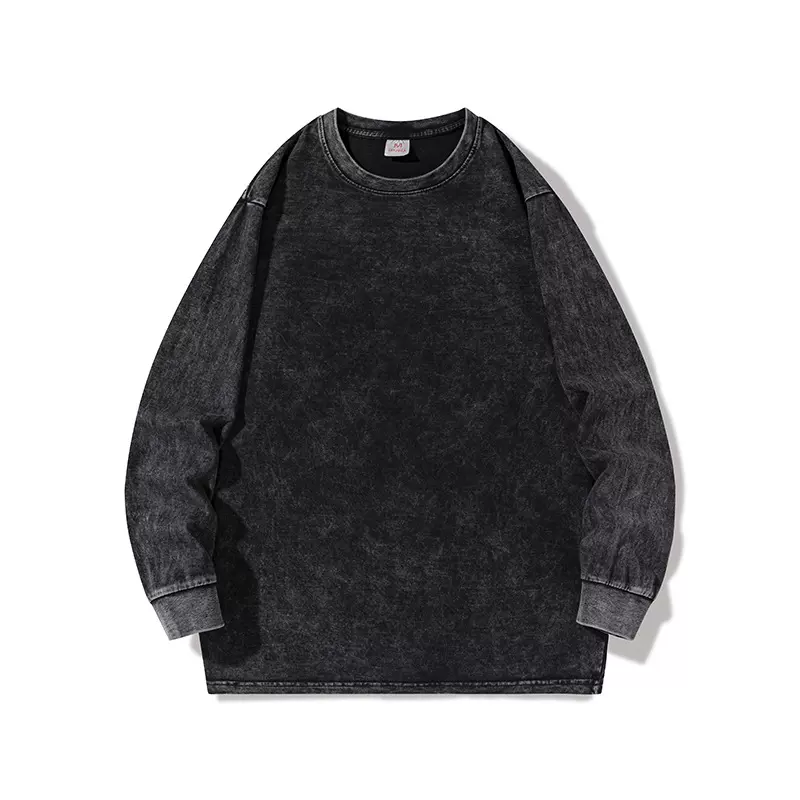 欧美高街重磅水洗卫衣长袖宽松休闲T恤男女大版纯棉圆领大码上衣