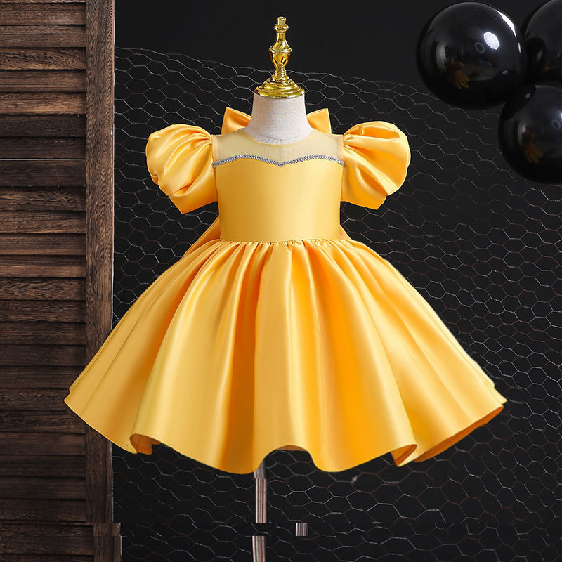 Vestido de cetim para menina estilo coreano com laço_voghion.com