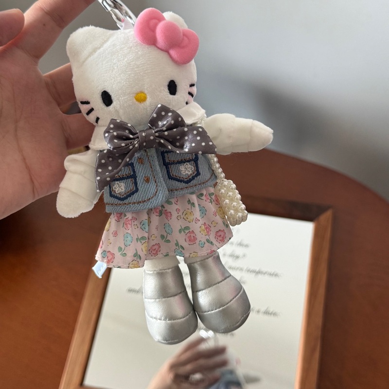 新款可爱长腿kitty毛绒挂件裙子换装娃衣ins风玩偶挂饰背包|undefined