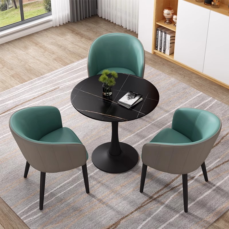 Mesa y silla de mesa de recepción, mesa redonda ocio, restaurante occidental, tienda de té de leche, mesa, 4 sillas, lujo ligero comercial
