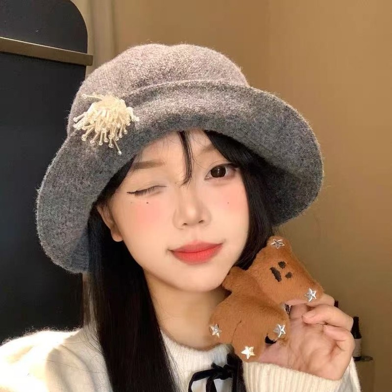 批发翻边毛呢渔夫帽女秋冬韩版显脸小百搭水桶帽法式大头围礼帽子|undefined