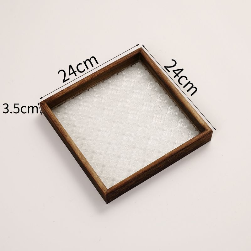 Retro begonia bandeja de flores rectangular bandeja de té casera de madera para bocadillos de té taza bandeja de té bandeja de vidrio