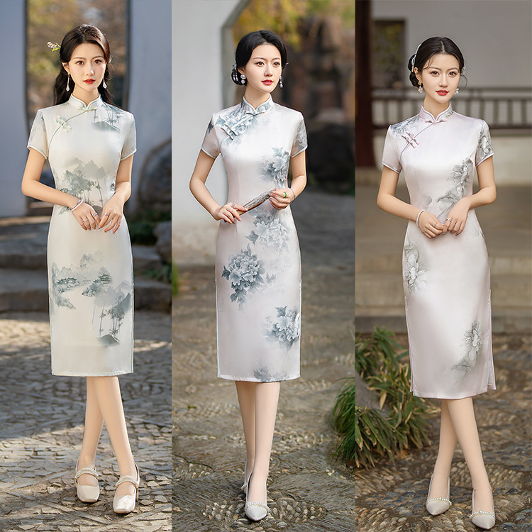 New Chinoiserie Mid-Length Cheongsam 2024 Spring and Summer New Dignified Elegant Women's Cheongsam Dress Elegant Retro Dress