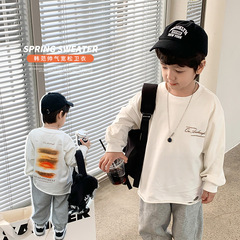 Children's tops 2024 spring style boys and girls handsome letter curling sweatshirt baby Korean style hole printed pullover