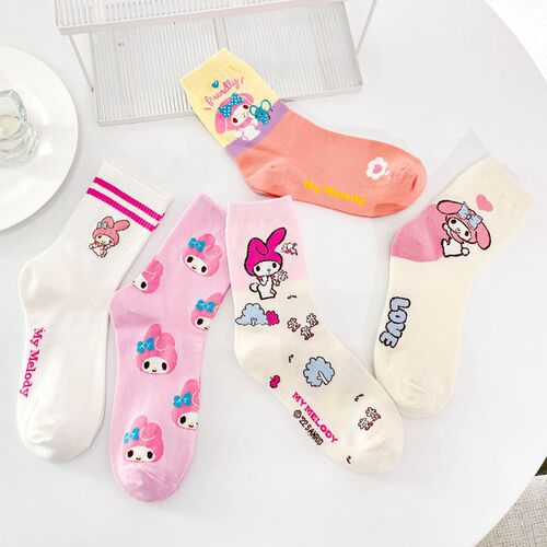 Japanese cartoon socks for women, pink combed cotton mid-calf women’s socks, cute bunny stockings, one-piece drop shipping