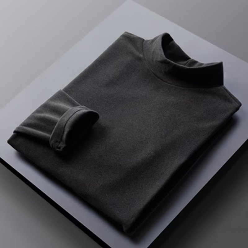 남성용 하프 하이 칼라 양면 벨벳베이스 셔츠 봄과 가을 라운드 넥 솔리드 컬러 내부 봄 탑 슬림핏 긴팔 티셔츠