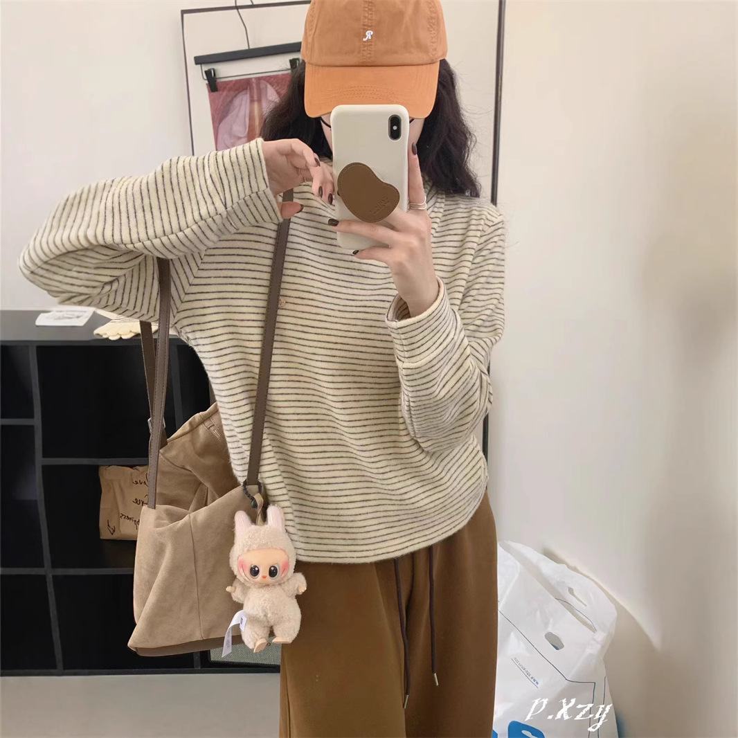 011冬季加厚慵懒风圆领卫衣女秋季新款薄款宽松韩版女式上衣bf外