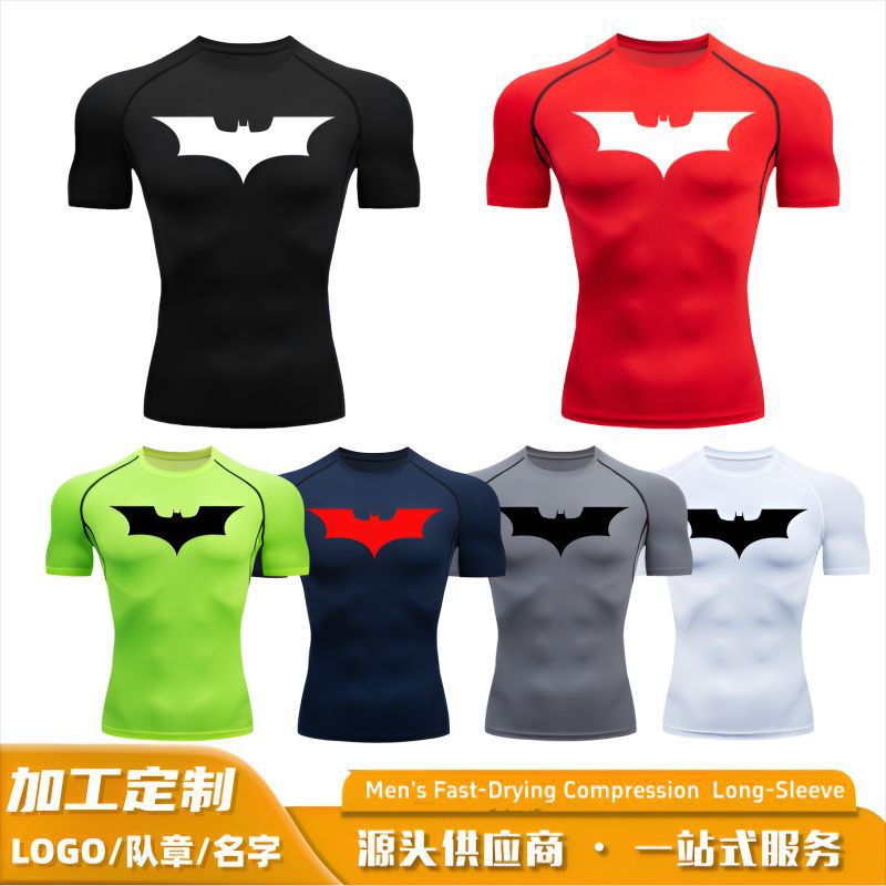 AliExpress 남성 피트니스 반팔 스포츠 러닝 타이트 라운드 넥 티셔츠 농구 축구 압축 크로스 보더 속건 의류