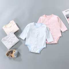 Baby onesies, Korean version of men's and women's baby pajamas, spring and autumn cotton jacquard long-sleeved triangle bag, crawling clothes