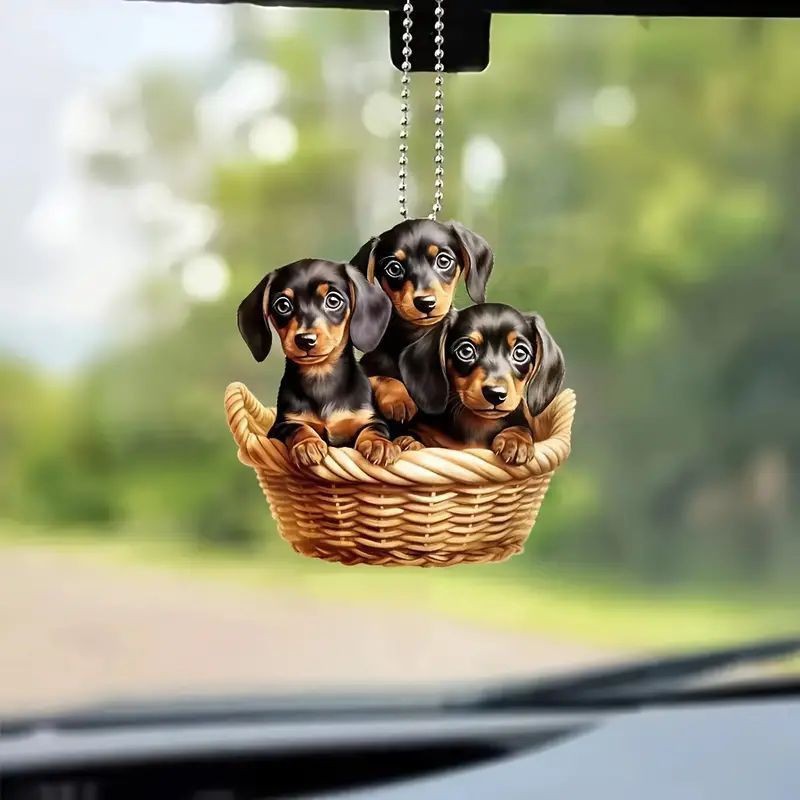 Cestas lindas perros colgantes 2D a través de espejos planos acrílicos nuevos colgantes de decoración de espejos retrovisores