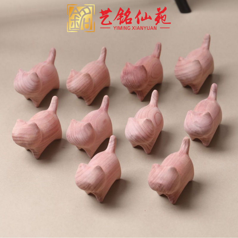 血柏木自信猫雕刻生肖猴手串配饰diy民族风卡通文玩配饰摆件