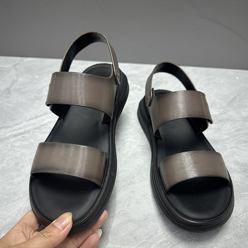 [소가죽의 첫 번째 레이어] 여름 남성 비즈니스 샌들 비치 슈즈 캐주얼 중년 아빠 신발 소 가죽 샌들 남성