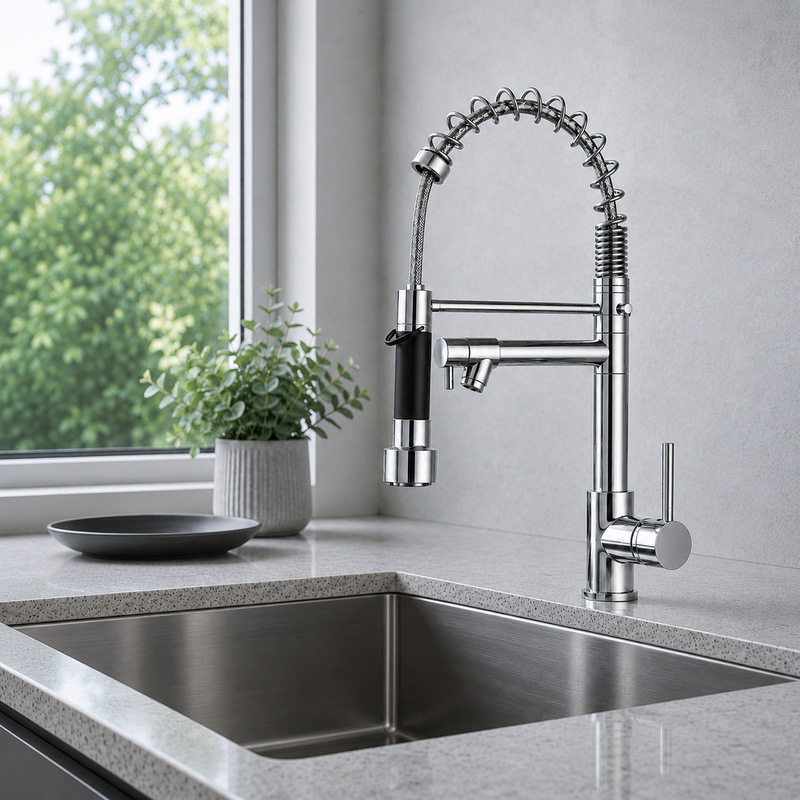 Spring-Loaded Kitchen Hot and Cold Water Faucet, Retractable, Multi-Directional Rotating, Splash-Proof Kitchen Sink Faucet, Cross-Border Spring-Loaded Kitchen Hot and Cold Water Faucet, Retractable, Multi-Directional Rotating, Splash-Proof Kitchen Sink Faucet, Cross-Border
