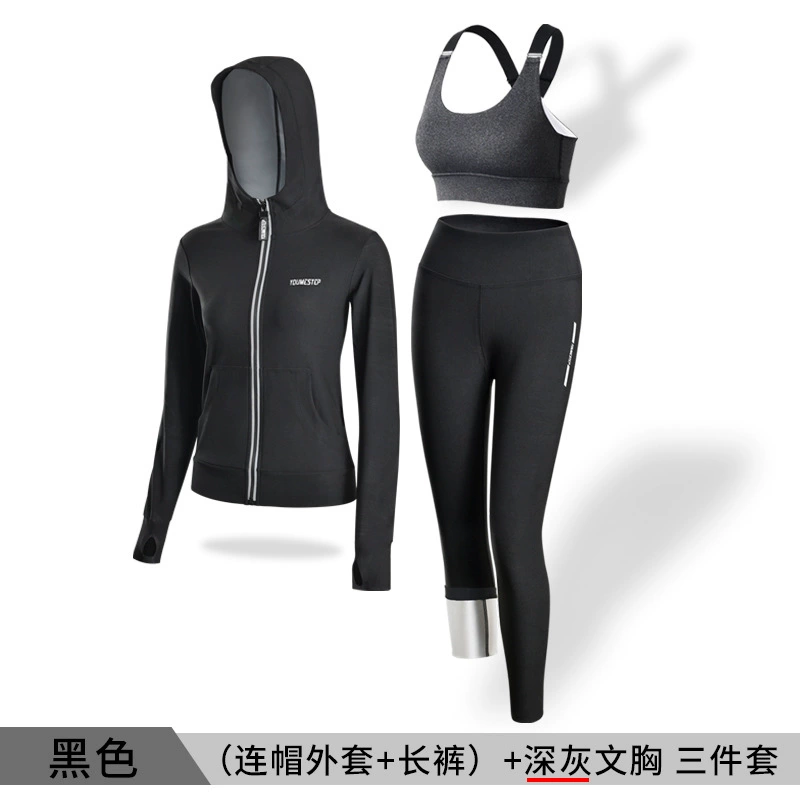 Sports set running suit, hooded or stand-collar jacket with leggings, plus sizes S–3XL