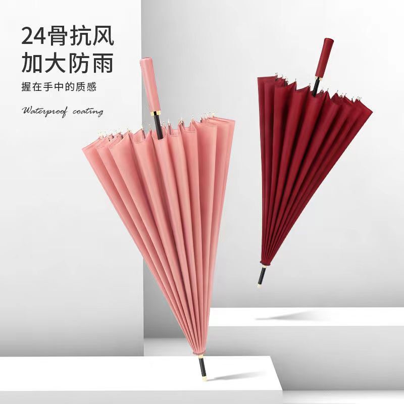 Wholesale 24 Bone Automatic Long Handle Umbrella Automatic Straight Rod Umbrella for Men and Women Large Double Vintage Umbrella Leather Handle Umbrella