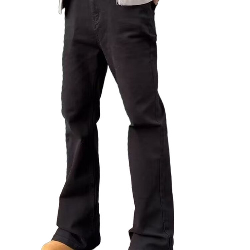 Water Washed Spring and Autumn New Micro Elastic Long Pants Regular Mid Waist Japanese Trend Black Straight Leg Pants Micro Slit Denim Men Youth