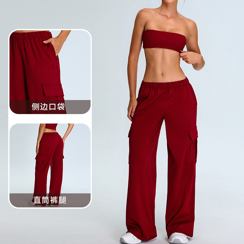 Otoño e invierno nuevos pantalones de yoga mujeres elásticos de cintura alta pantalones de chándal rectos pantalones casuales micro pantalones monos pantalones de fitness