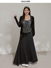 巨鹿工作室微胖mm韩系松弛感条纹吊带气质开衫高腰半裙大码套装女