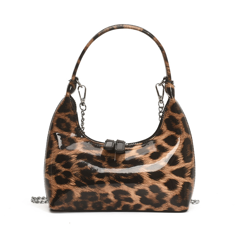 Bolso de alta calidad con textura 2025 verano nuevo bolso femenino retro con estampado de leopardo bolso de hombro charol brillante bolso de mensajero marea