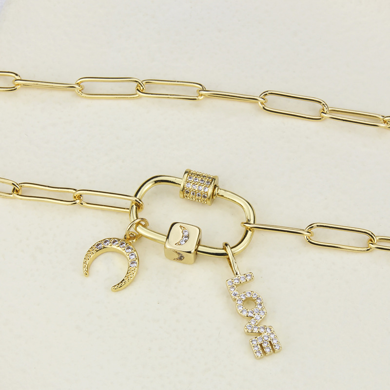 New hip-hop crescent copper gold-plated necklace