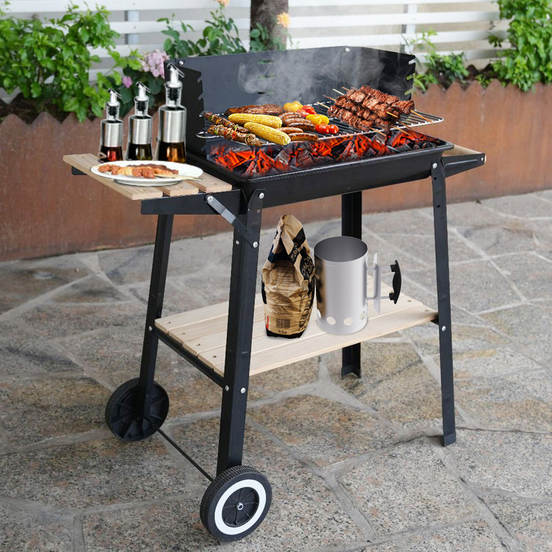 Grilla de barbacoa portátil grande parrilla al aire libre carrito de carbón cuadrado parrilla de patio parrilla de camping gruesa parrilla de barbacoa