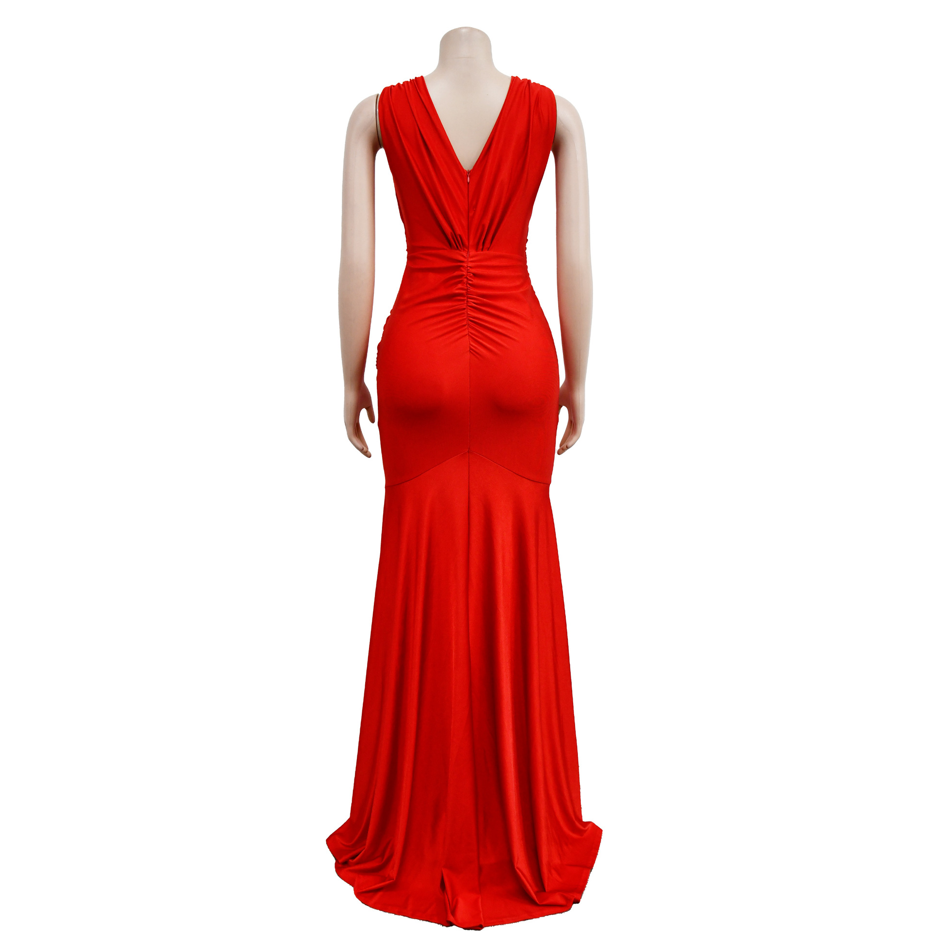 Abito lungo donna scollo a v plissettato elegante da sera_voghion.com