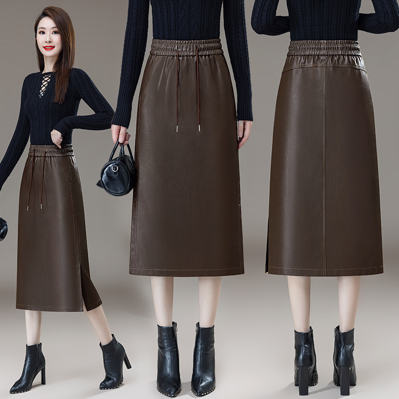 2025年新款秋冬专柜正品女全皮皮裙松紧腰中长绵羊皮时尚半身裙