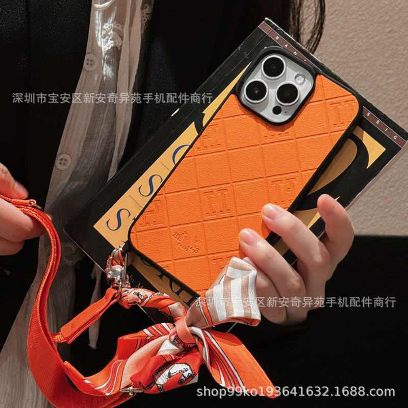軽量高級シルクスカーフリボン外国貿易ホットセール新しいトレンディなブランド iPhone16Promax Apple 15 携帯電話ケースに適しています|undefined