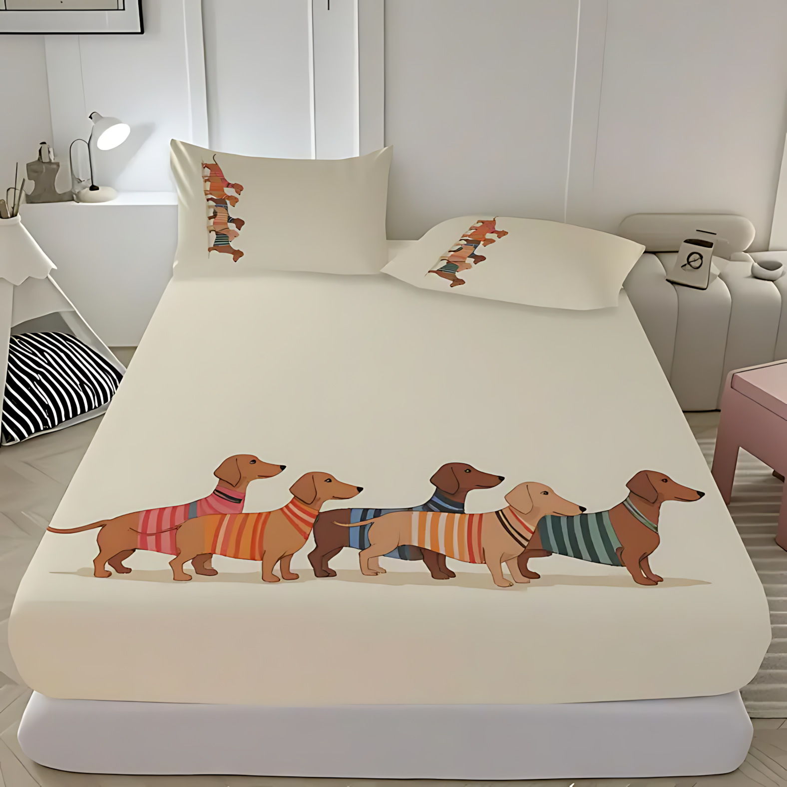 TEMU / JIT textil doméstico transfronterizo lindo pequeño salchicha impresión digital 3D cama de cama de cama de cama
