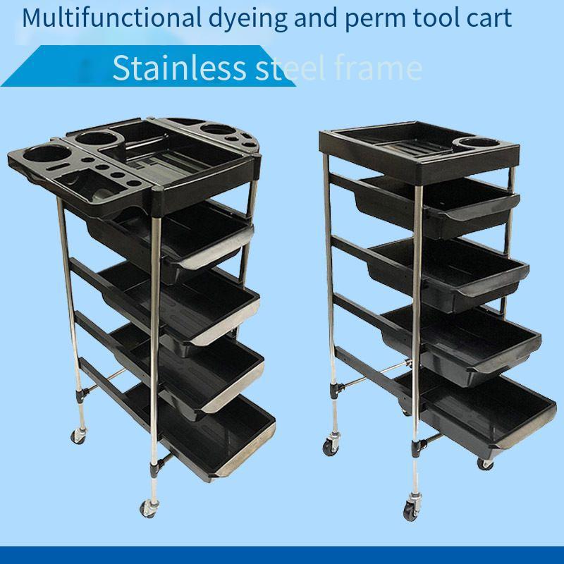 跨境烫染工具车理发店多功能推车沙龙五层收纳不锈钢置物杠车批发