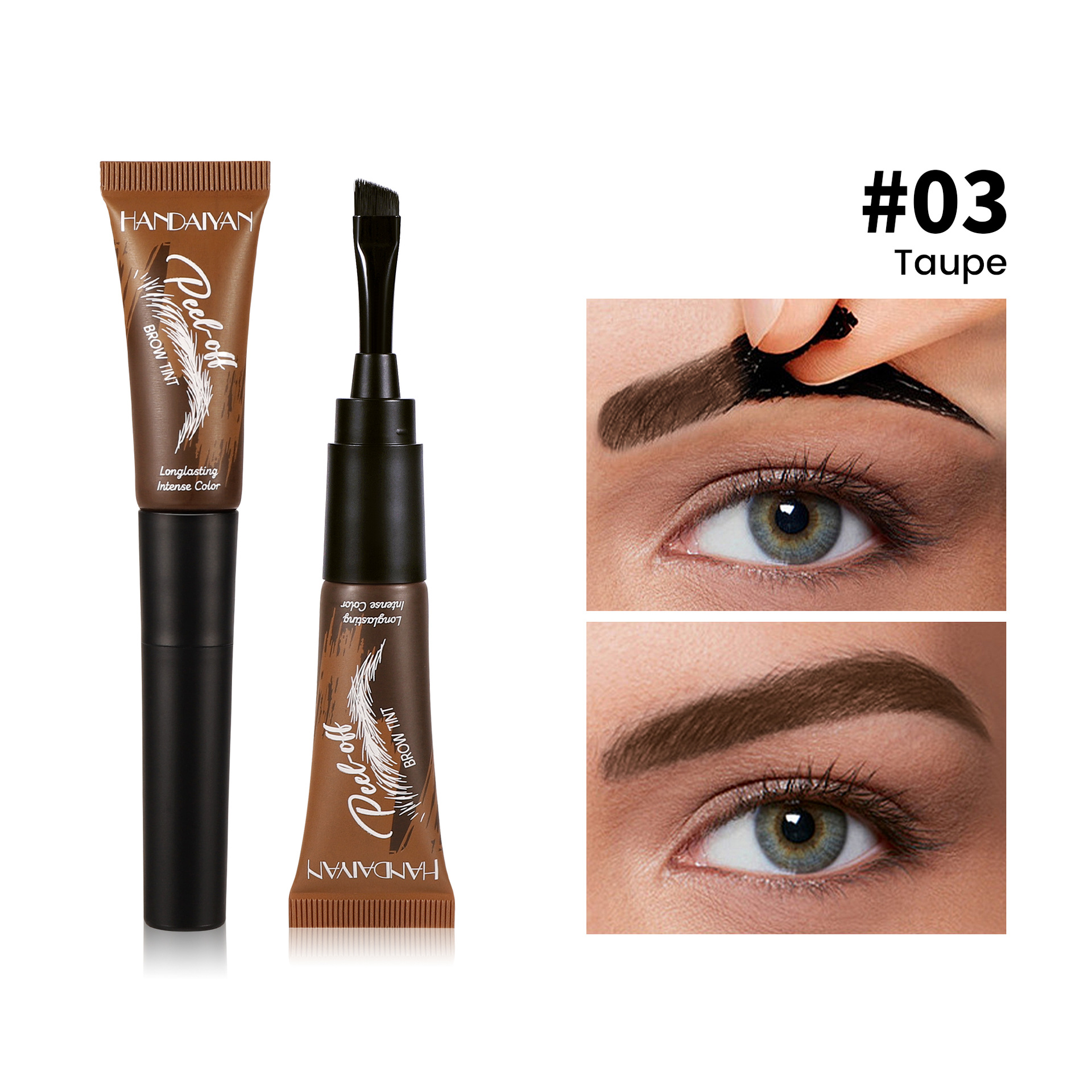 HANDAIYAN Waterproof & Smudge-Proof Peel-Off Eyebrow Tint (5 Shades, Includes Applicator)